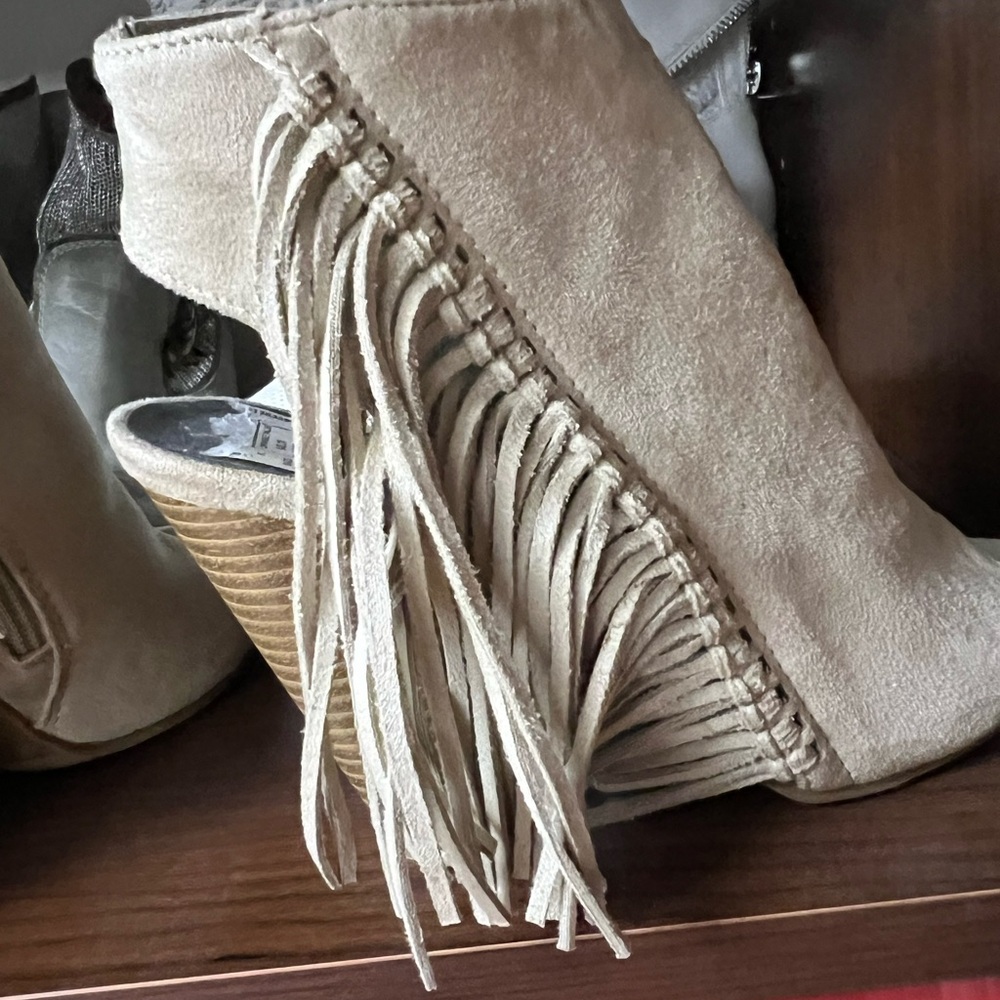 Fringe Suede Ankle Boots - Cream